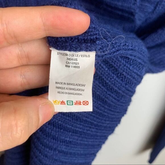 Solid Blue Chunky Cable Knit Shawl Collar Sweater size M Long Sleeve with pocket - Picture 5 of 11